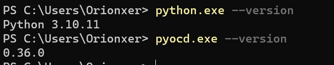 Python以及pyOCD的版本